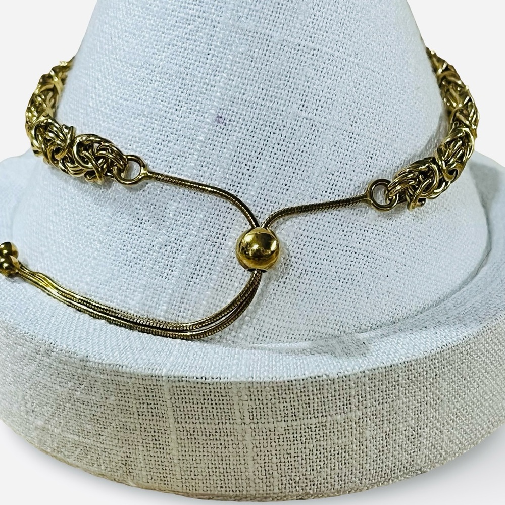 Gold Vermeil 925 Itaor Made in Italy Byzantine Link Adjustable Bolo Bracelet - Picture 2 of 3